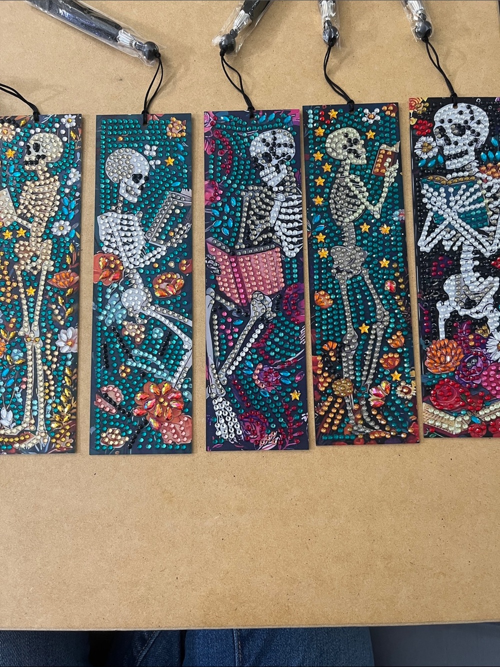 Handmade Rhinestone Skeleton Bookmarks- Teal & Multicolor